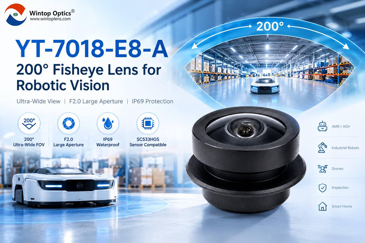 Wintop Optics Launches YT-7018-E8-A 200° Fisheye Lens for Robotic Vision